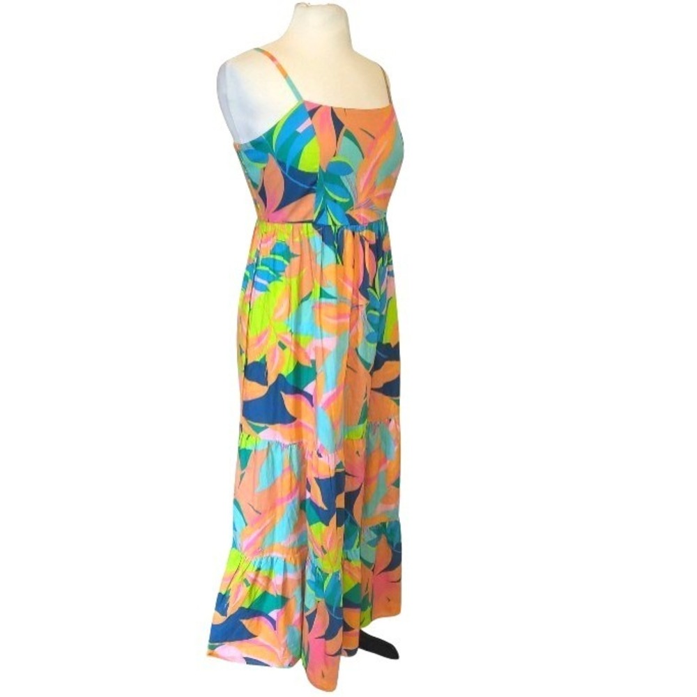 Sincerely Jules Tropical Floral Tiered Maxi Dress Cotton Smocked Back Medium NEW - Picture 2 of 9